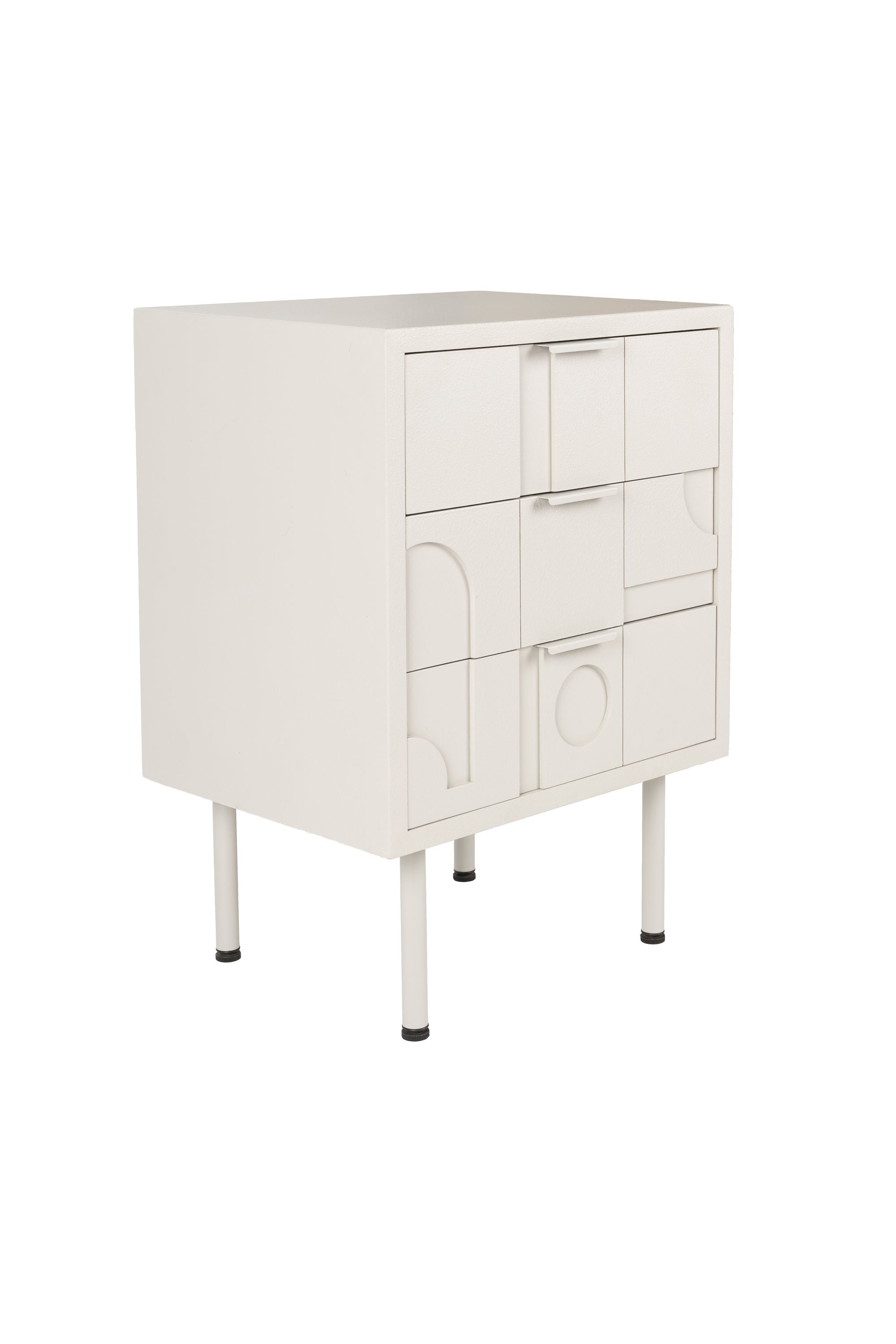 Funk Geometric Off White Bedside Table | 3 Drawers
